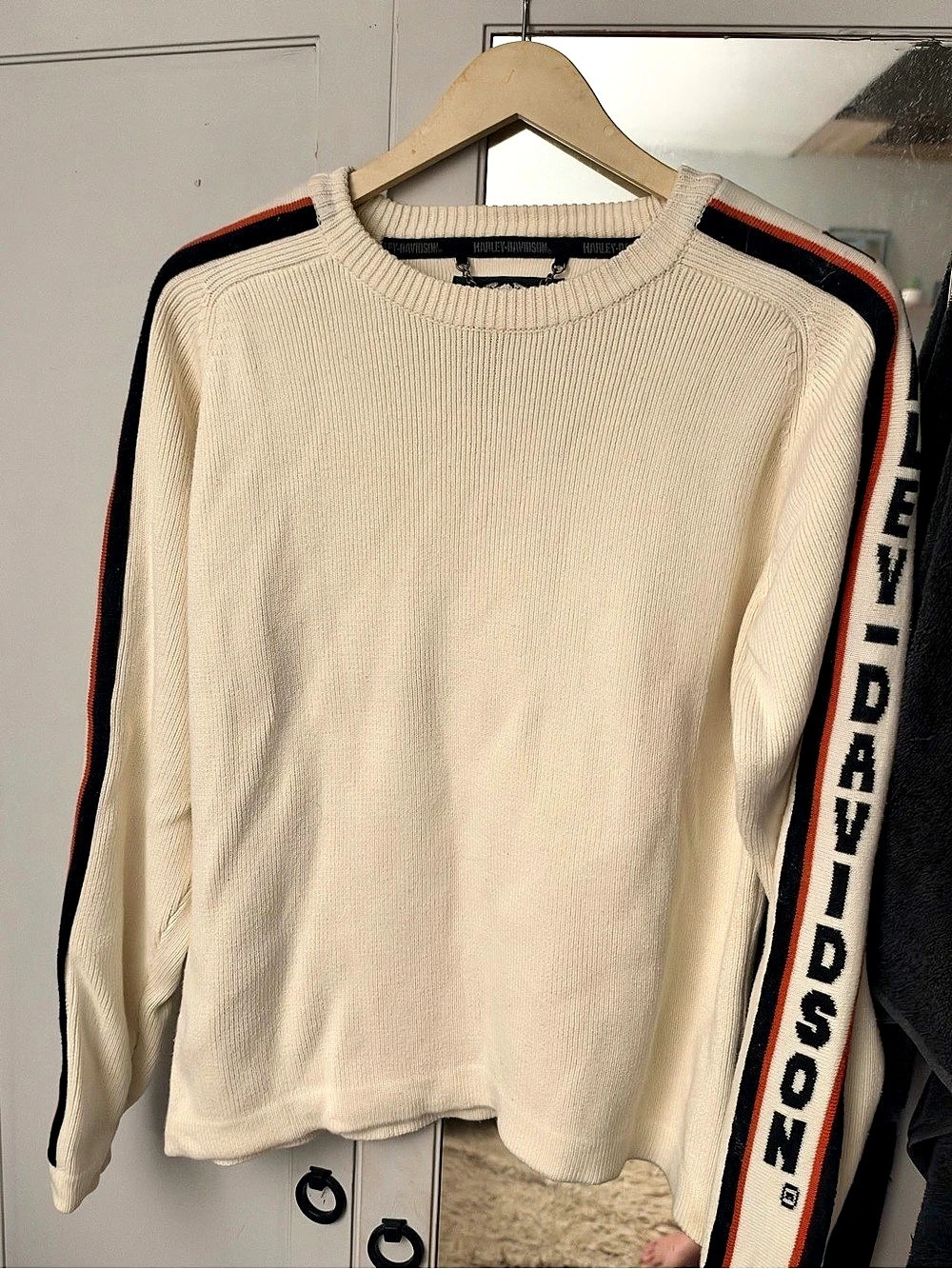 Harley-Davidson Crewneck Color Block Sweater in Cream & Black Size XL